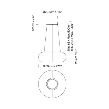 Tekiò Circular LED Pendant Light - line drawing.