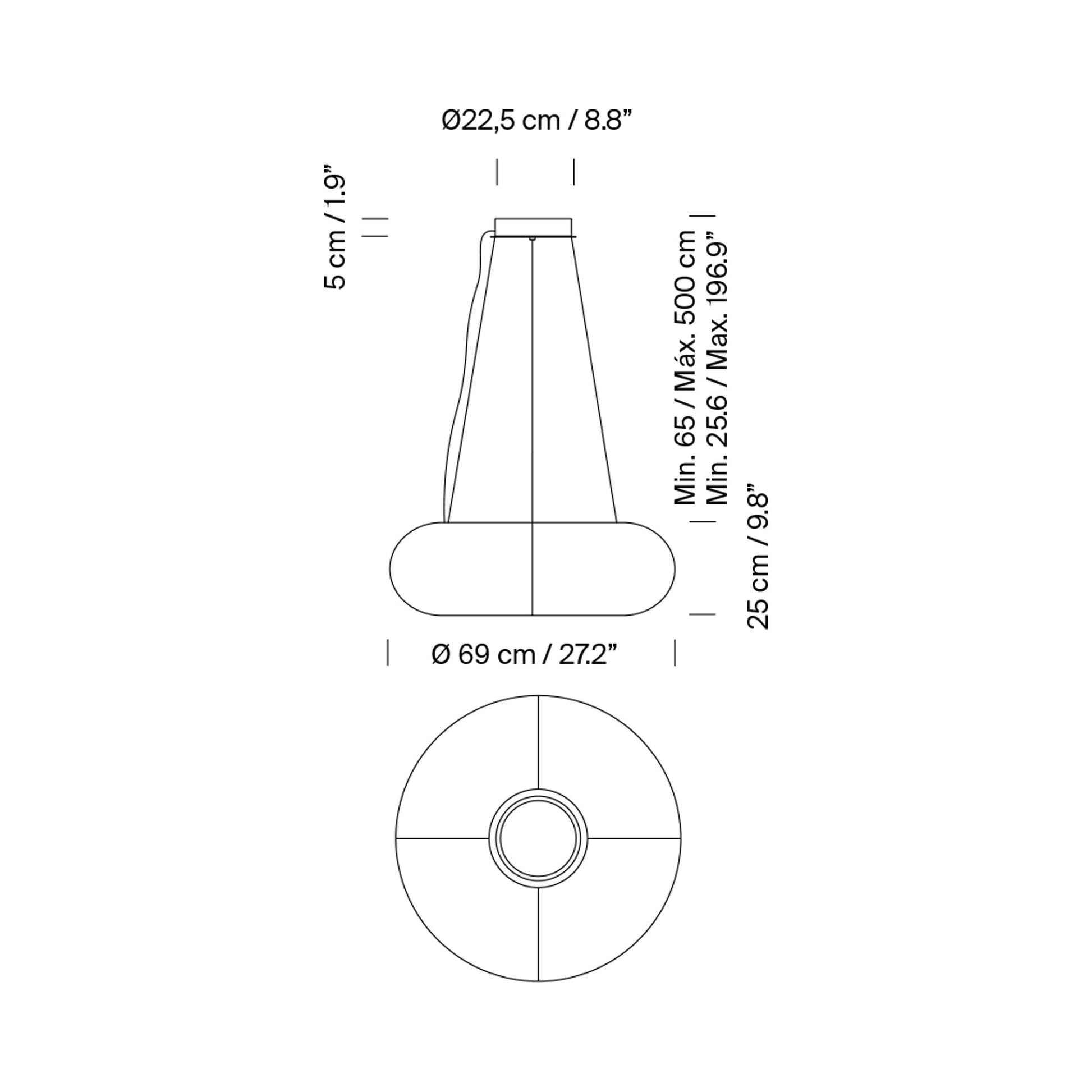 Tekiò Circular LED Pendant Light - line drawing.