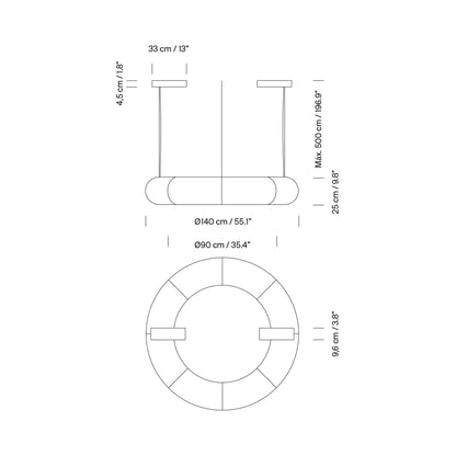 Tekiò Circular LED Pendant Light - line drawing.