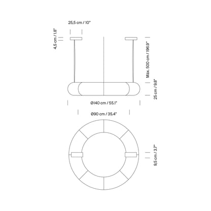 Tekiò Circular LED Pendant Light - line drawing.