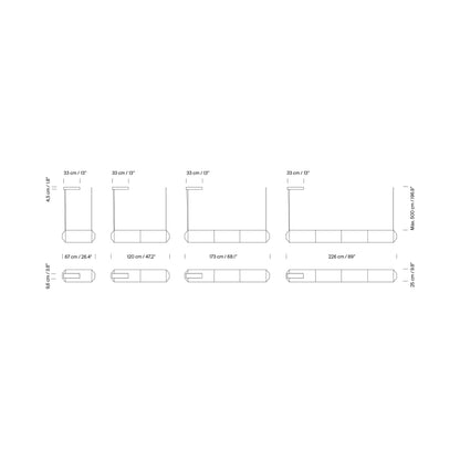 Tekiò Horizontal LED Pendant Light - line drawing.