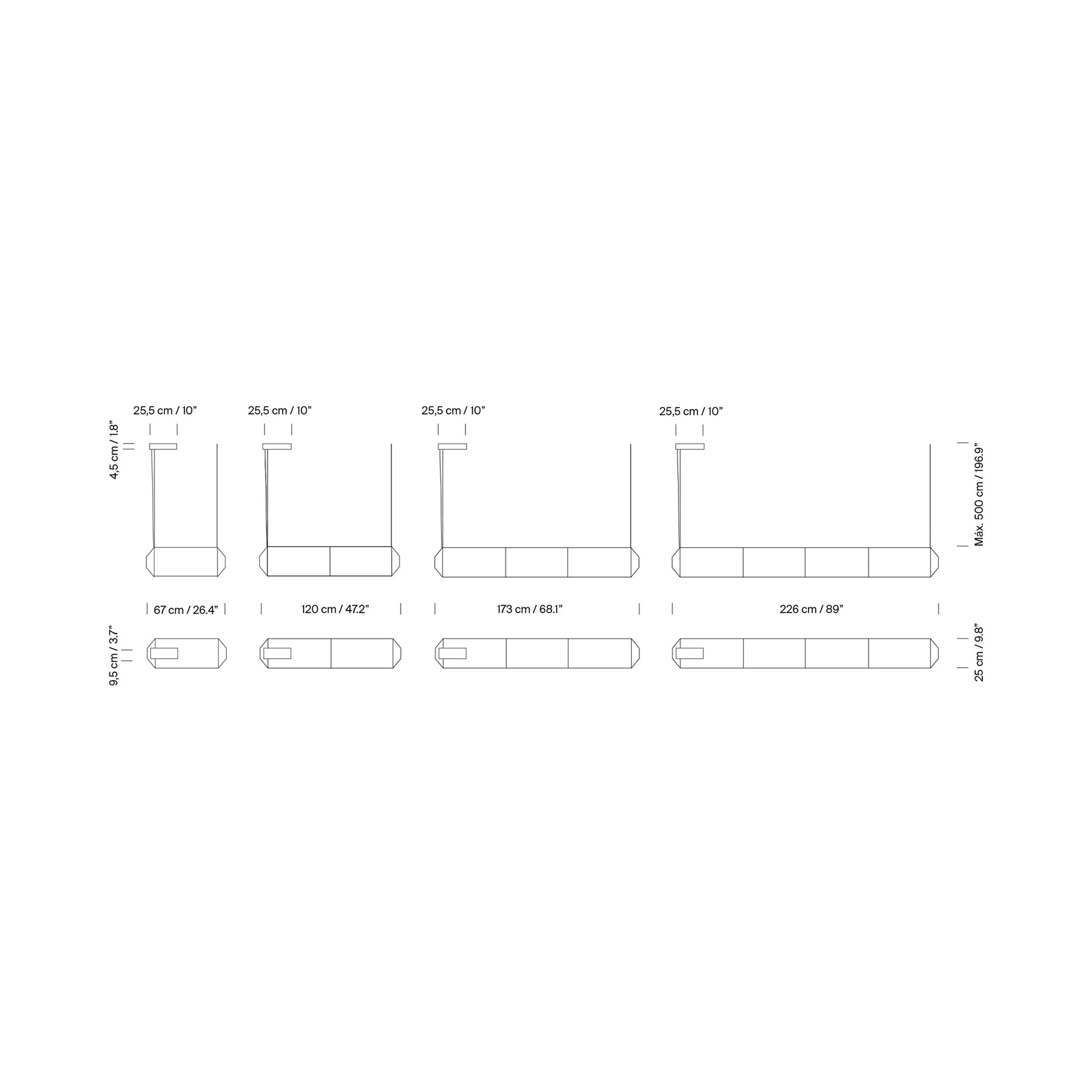 Tekiò Horizontal LED Pendant Light - line drawing.