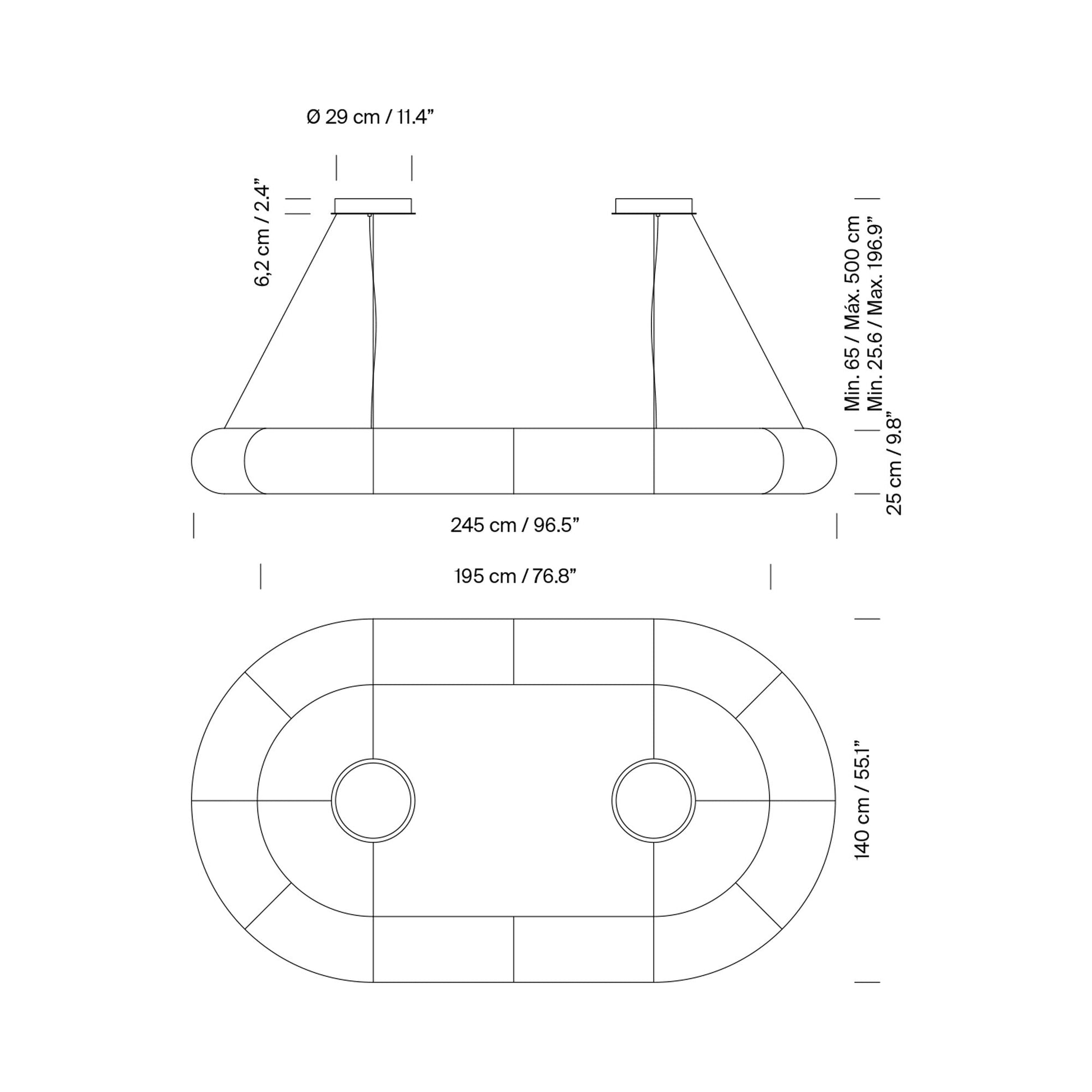 Tekiò Oval LED Pendant Light - line drawing.