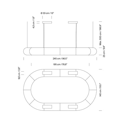 Tekiò Oval LED Pendant Light - line drawing.