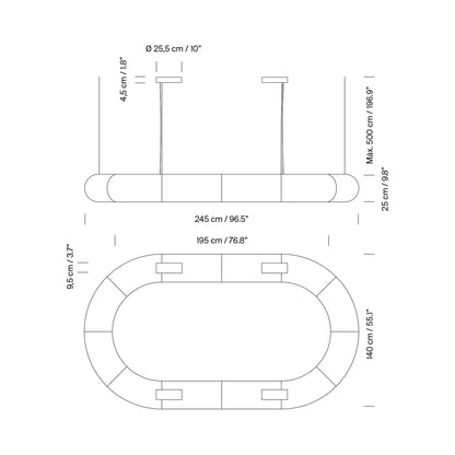 Tekiò Oval LED Pendant Light - line drawing.