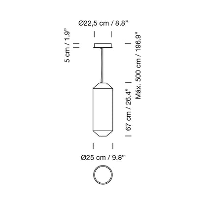 Tekiò Vertical LED Pendant Light - line drawing.