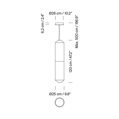 Tekiò Vertical LED Pendant Light - line drawing.