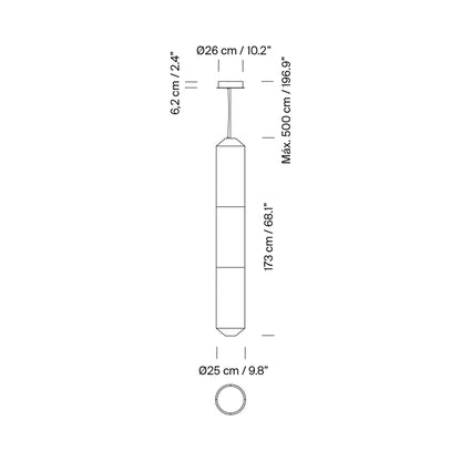 Tekiò Vertical LED Pendant Light - line drawing.