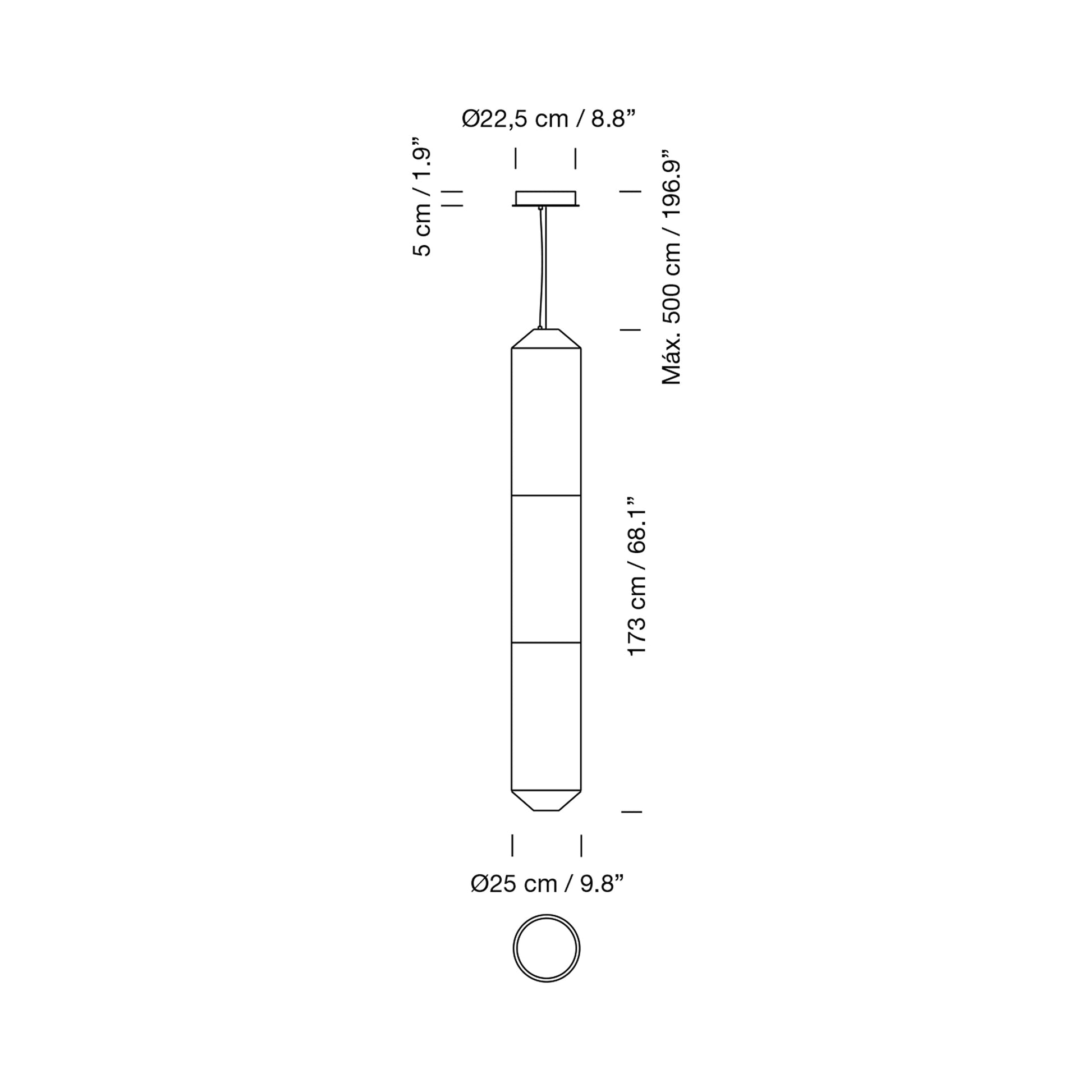 Tekiò Vertical LED Pendant Light - line drawing.