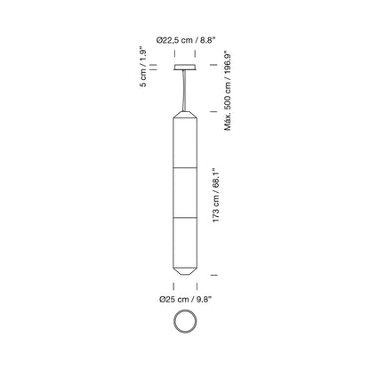 Tekiò Vertical LED Pendant Light - line drawing.