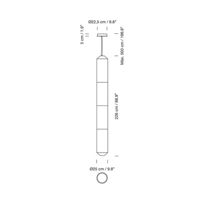 Tekiò Vertical LED Pendant Light - line drawing.