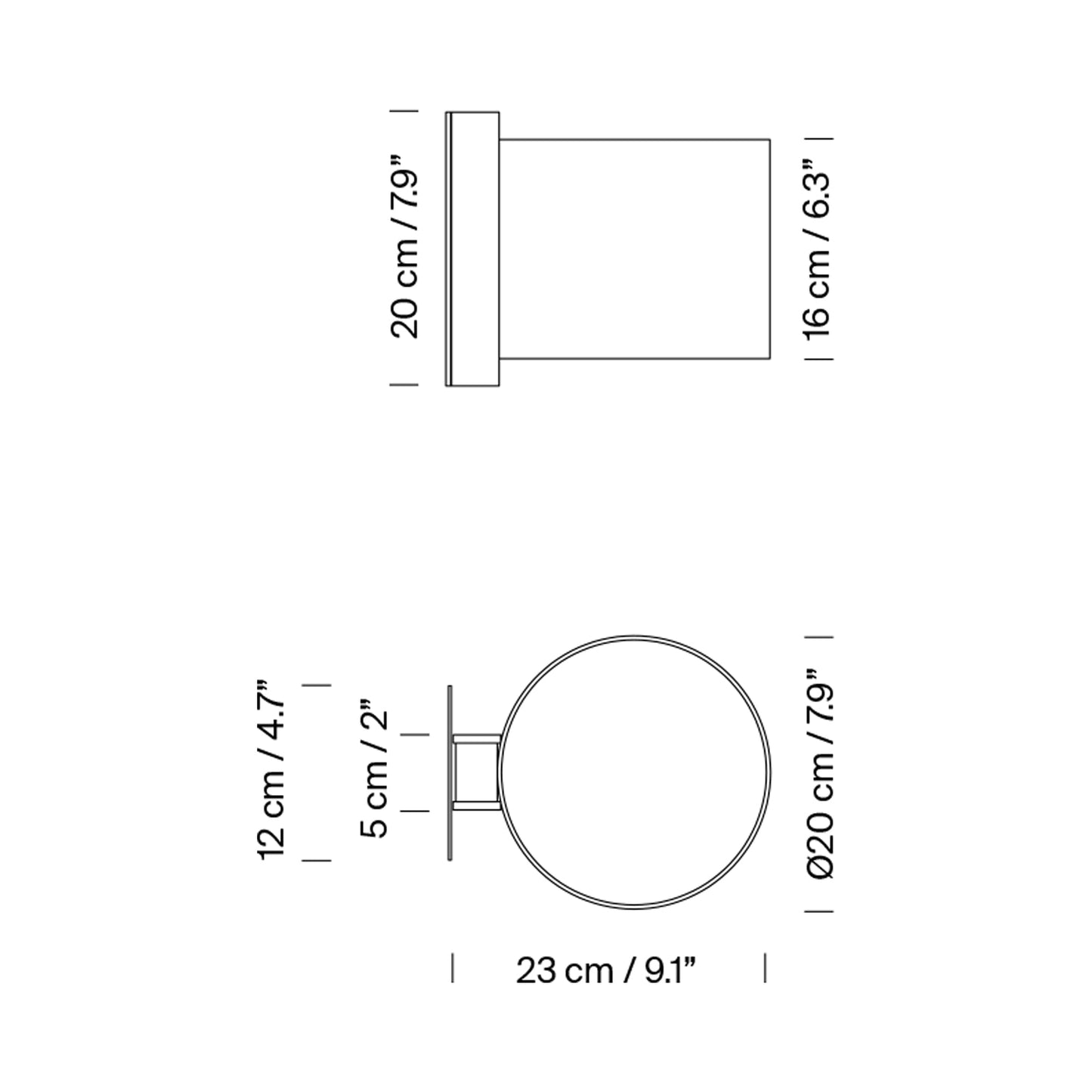 TMM Corto Wall Light - line drawing.