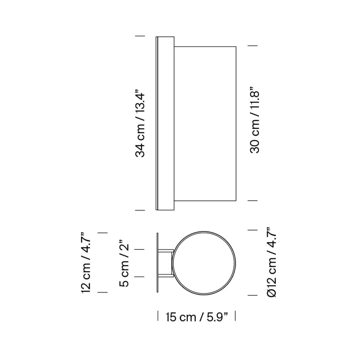 TMM Metal Wall Light - line drawing.