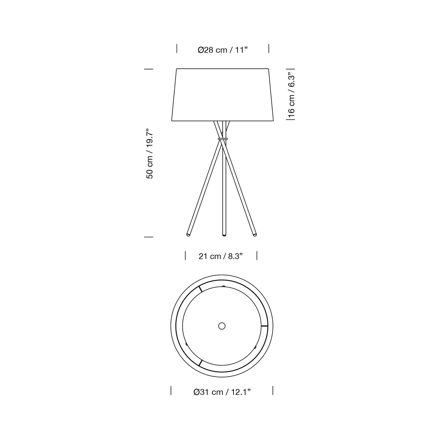 Trípode Table Lamp - line drawing.
