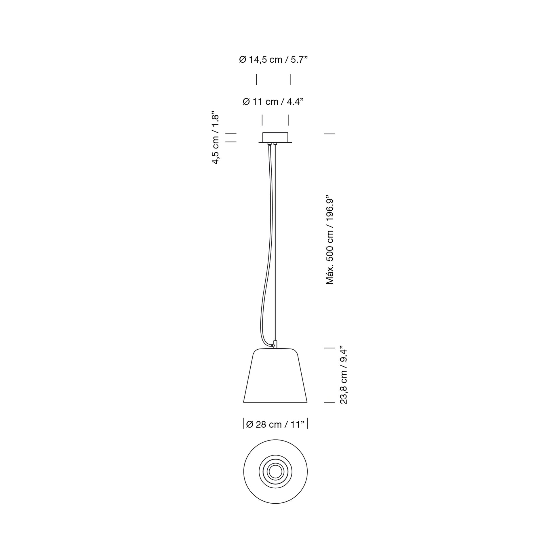 Vaso LED Pendant Light - line drawing.