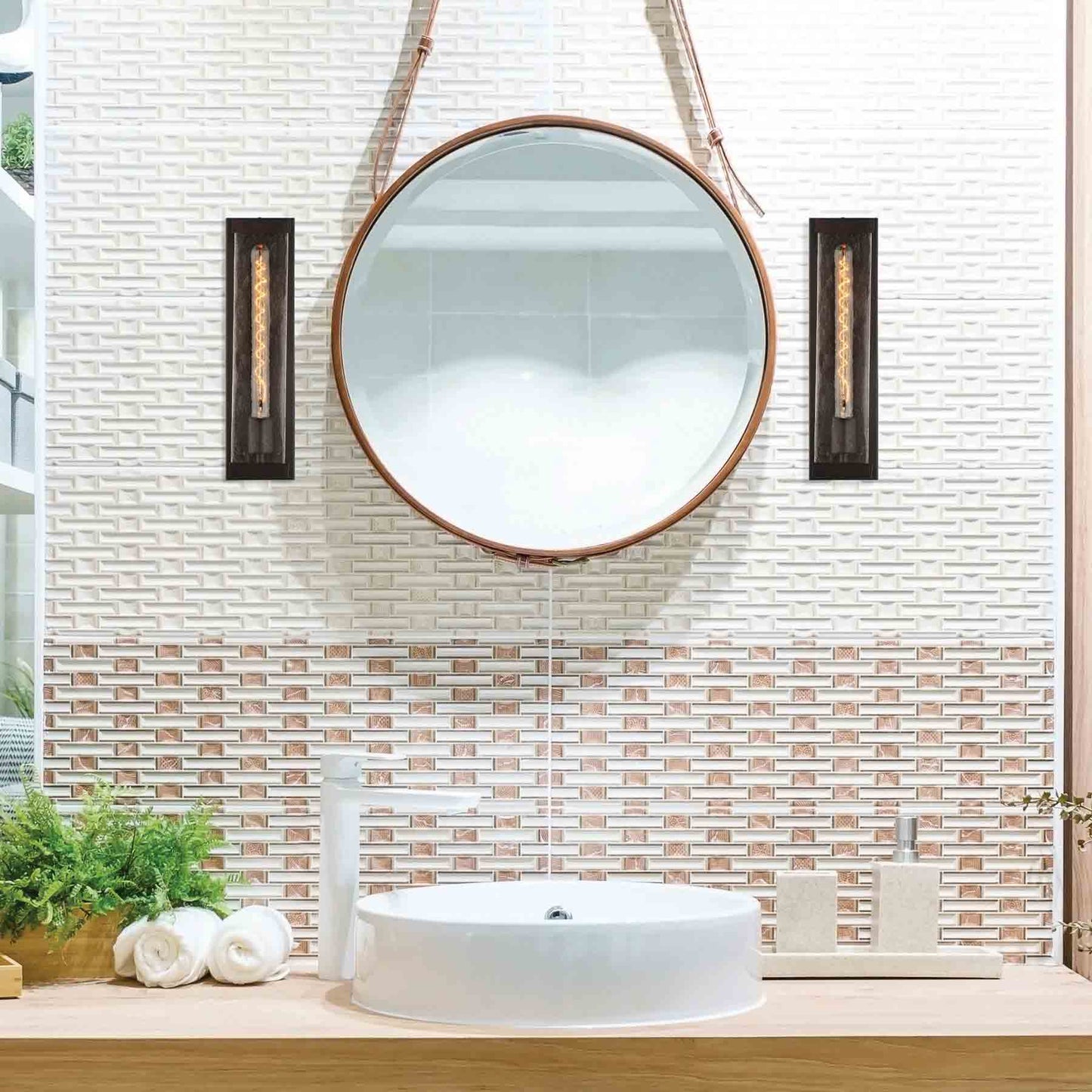 Alberta Wall Light in bathroom.