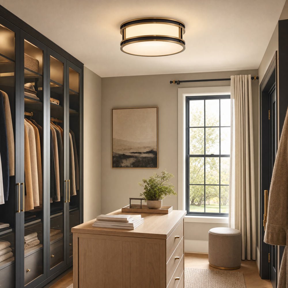Alberti Flush Mount Ceiling Light in dressing room.