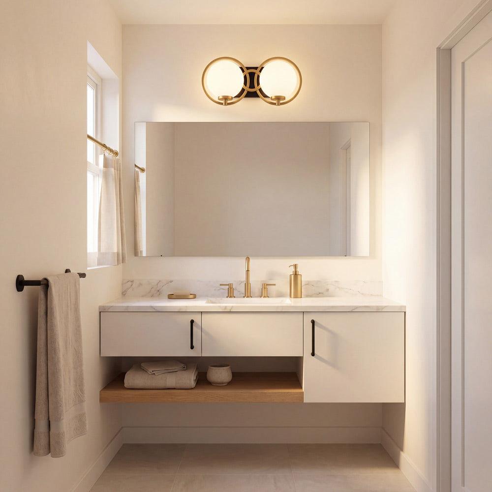 Alhambra Bath Vanity Light in bathroom.
