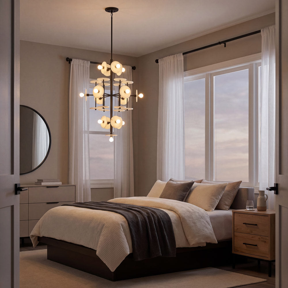 Amani Chandelier in bedroom.