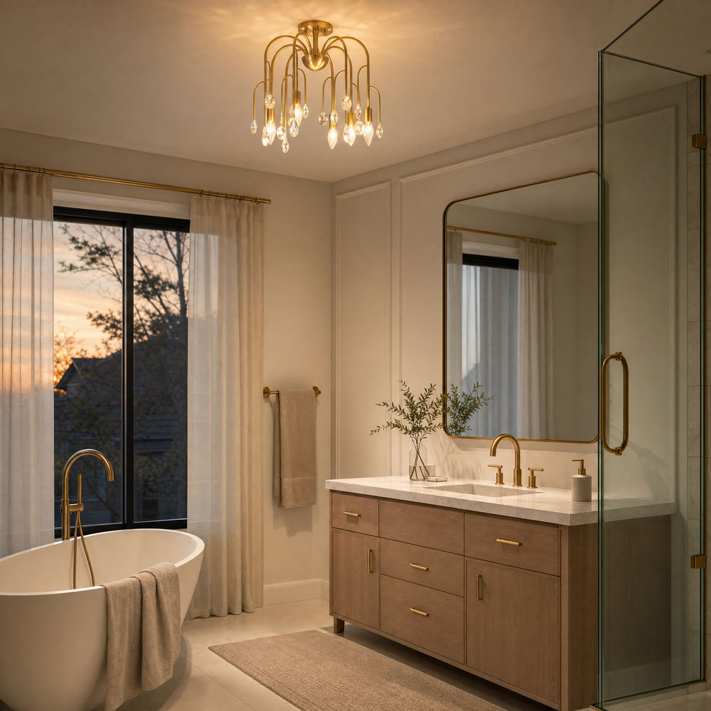 Anholt Convertible Semi Flush Mount Ceiling Light in bathroom.