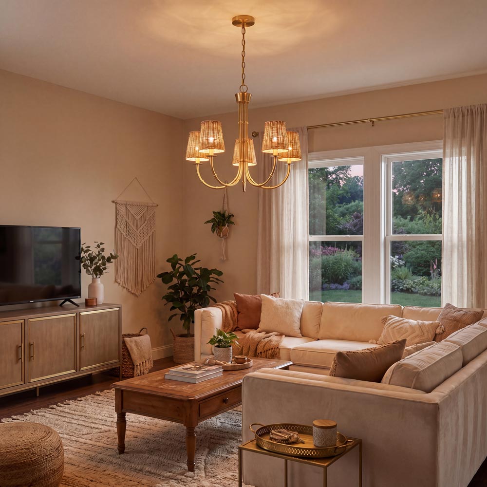 Ashbury Chandelier in living room.