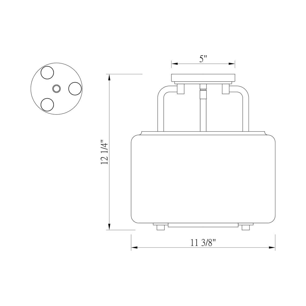 Avalon Semi Flush Mount Ceiling Light - line drawing.
