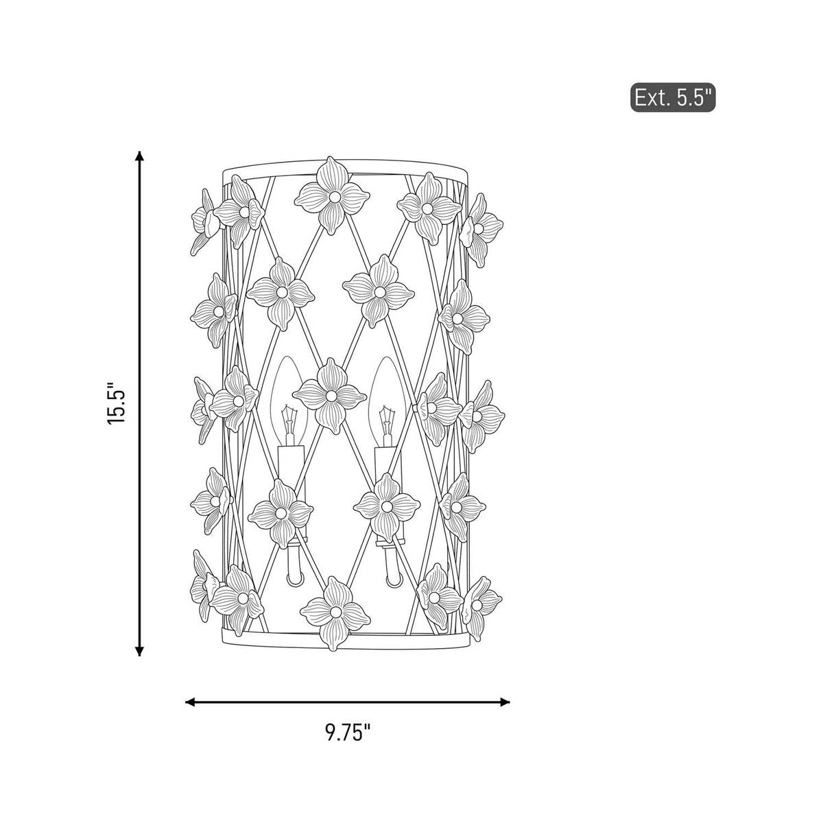 Bailey Wall Light - line drawing.