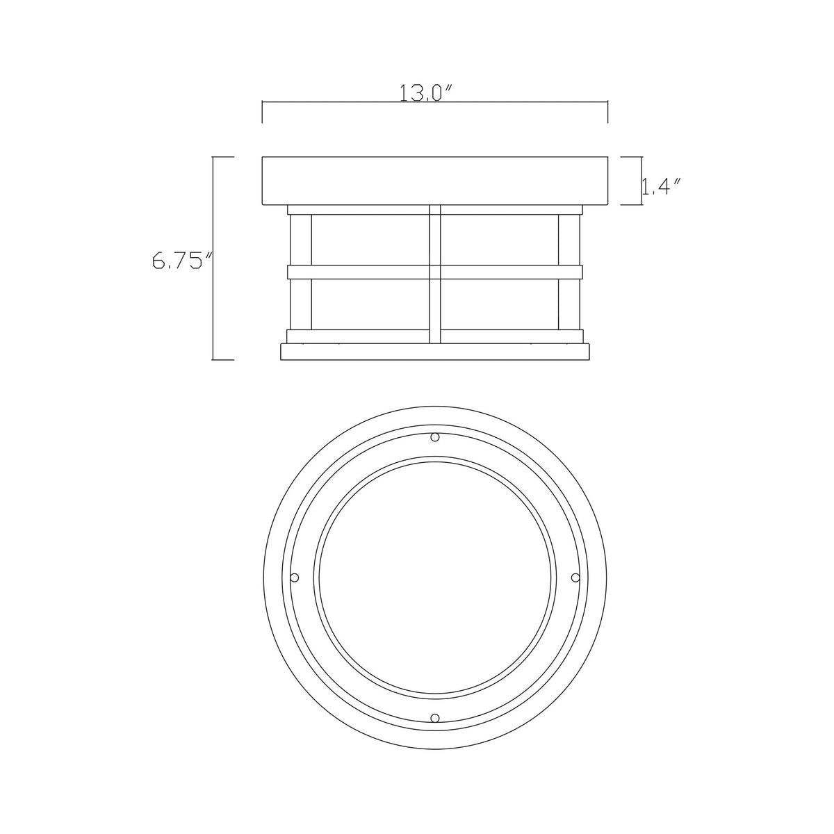 Barrett Outdoor Flush Mount Ceiling Light - line drawing.