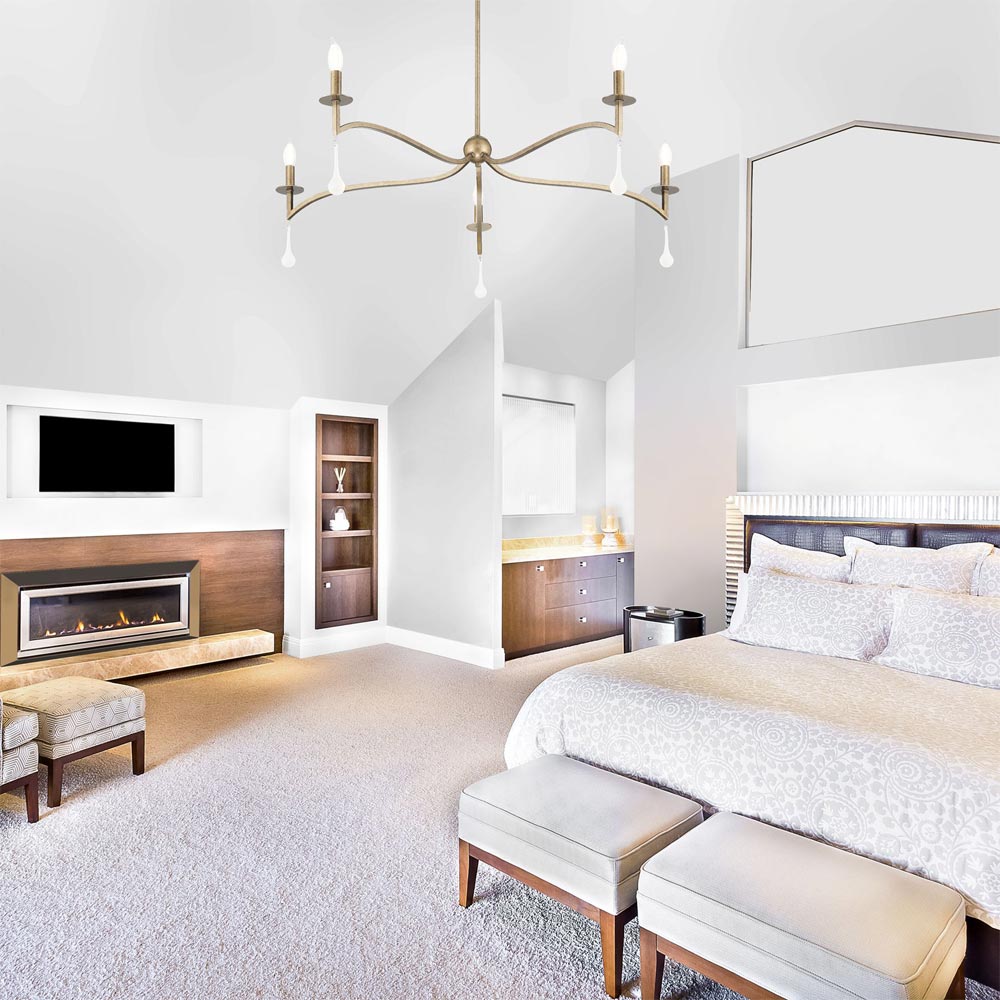 Laramie Chandelier in bedroom.