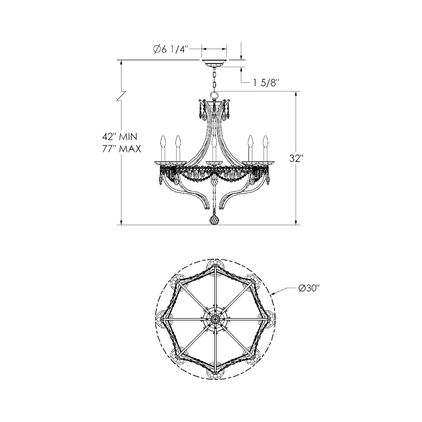 Adley Chandelier - line drawing.
