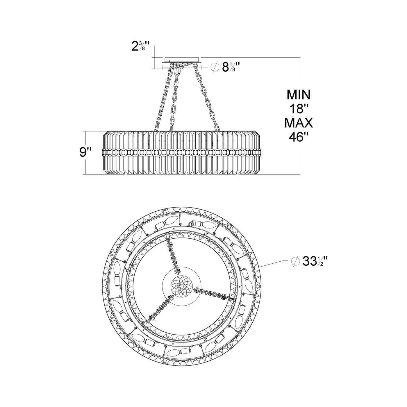 Alina Round Pendant Light - line drawing.