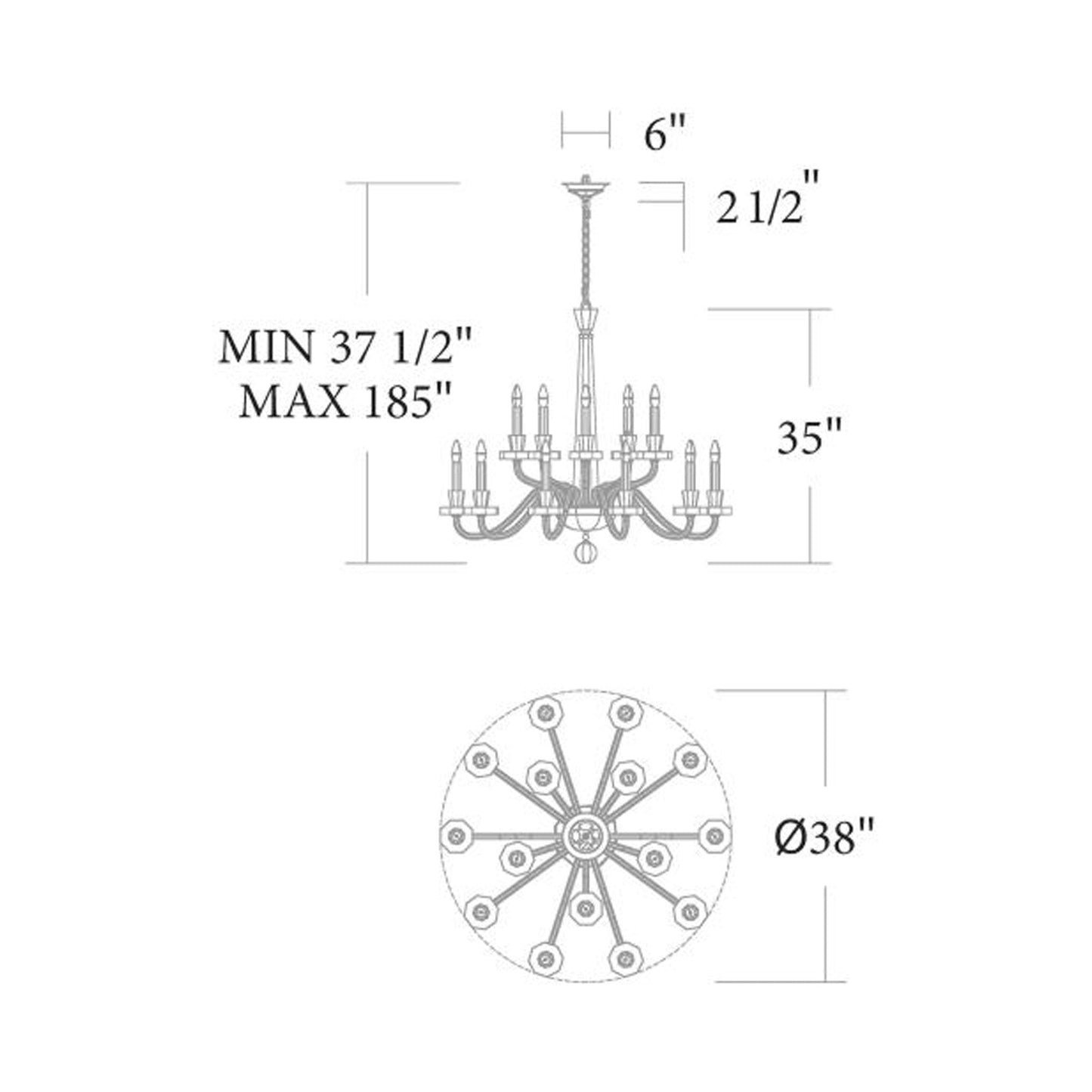 Amadeus Chandelier - line drawing.