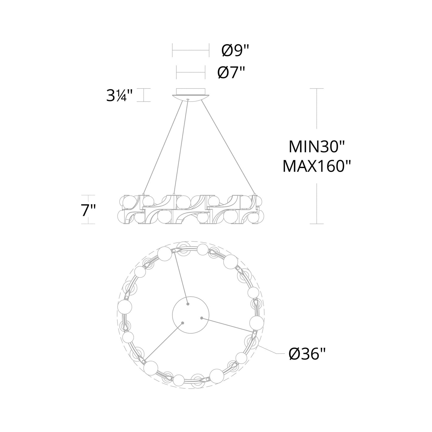 Amorina LED Pendant Light - line drawing.
