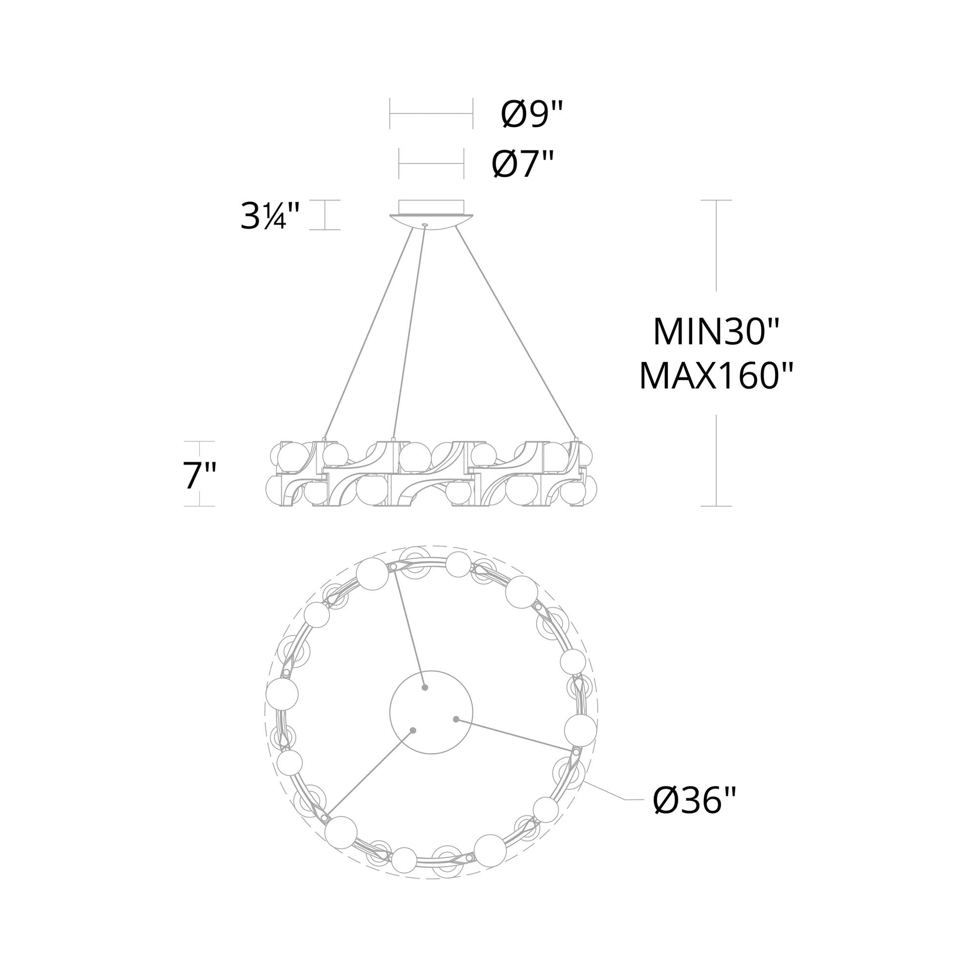 Amorina LED Pendant Light - line drawing.
