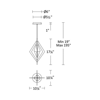 Amoureux LED Pendant Light - line drawing.
