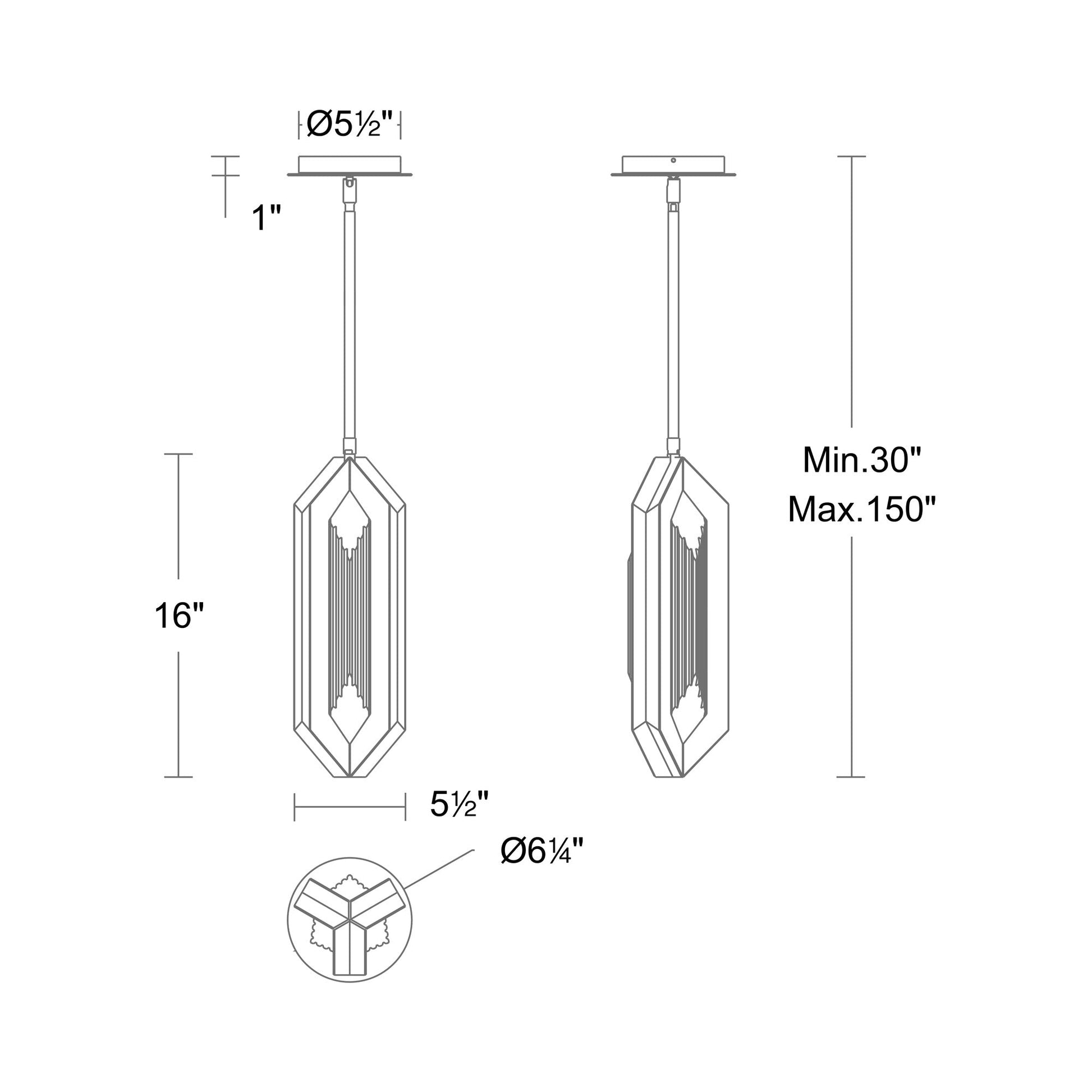 Ariana Mini LED Pendant Light - line drawing.