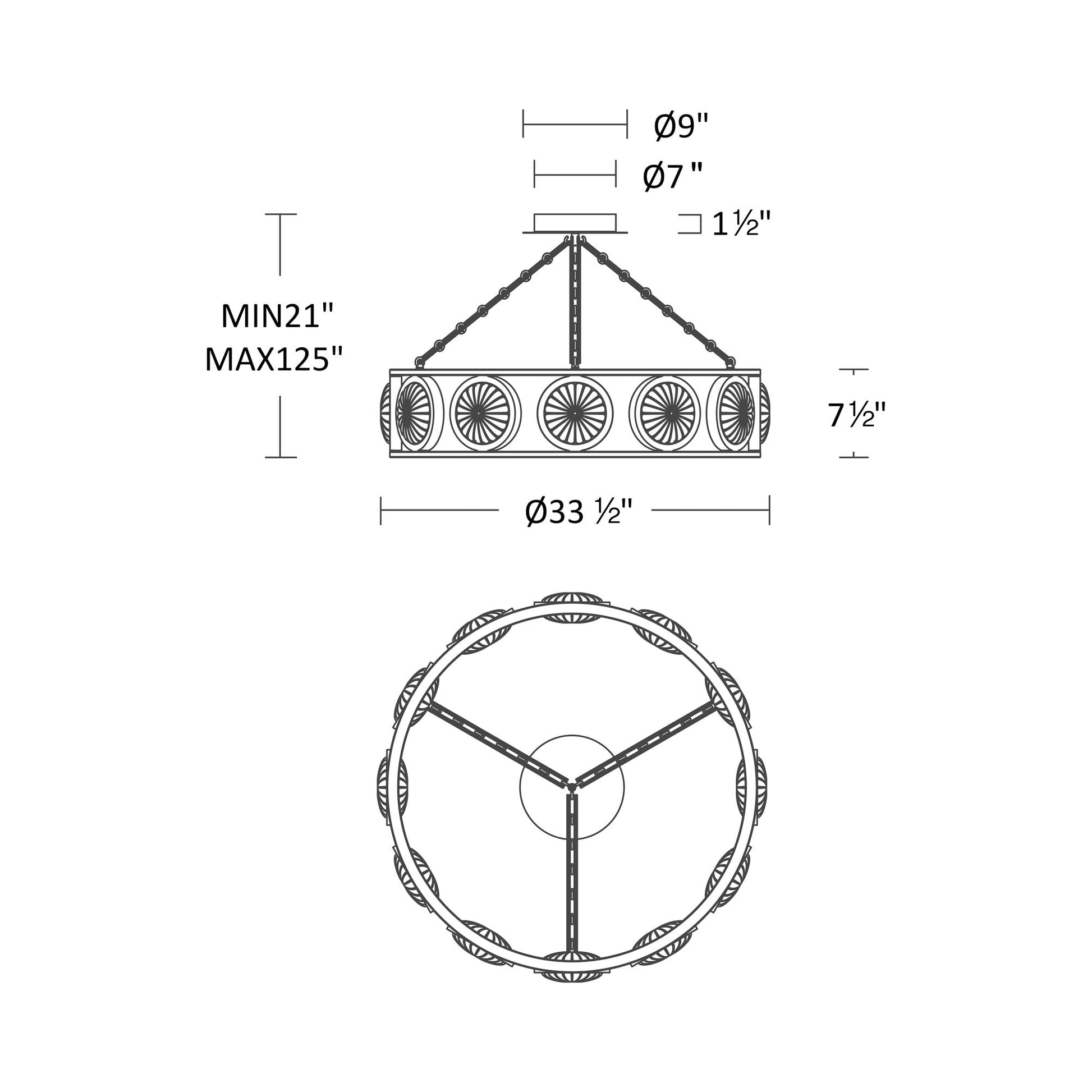 Bangelle LED Pendant Light - line drawing.