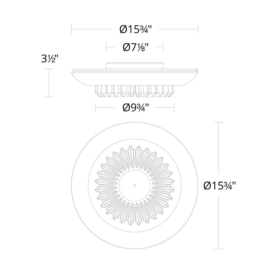 Bellaire LED Flush Mount Ceiling Light - line drawing.