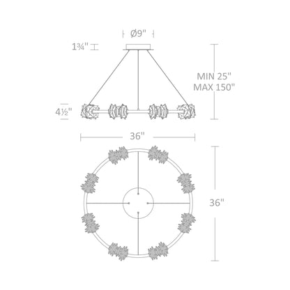 Bergy LED Chandelier - line drawing.