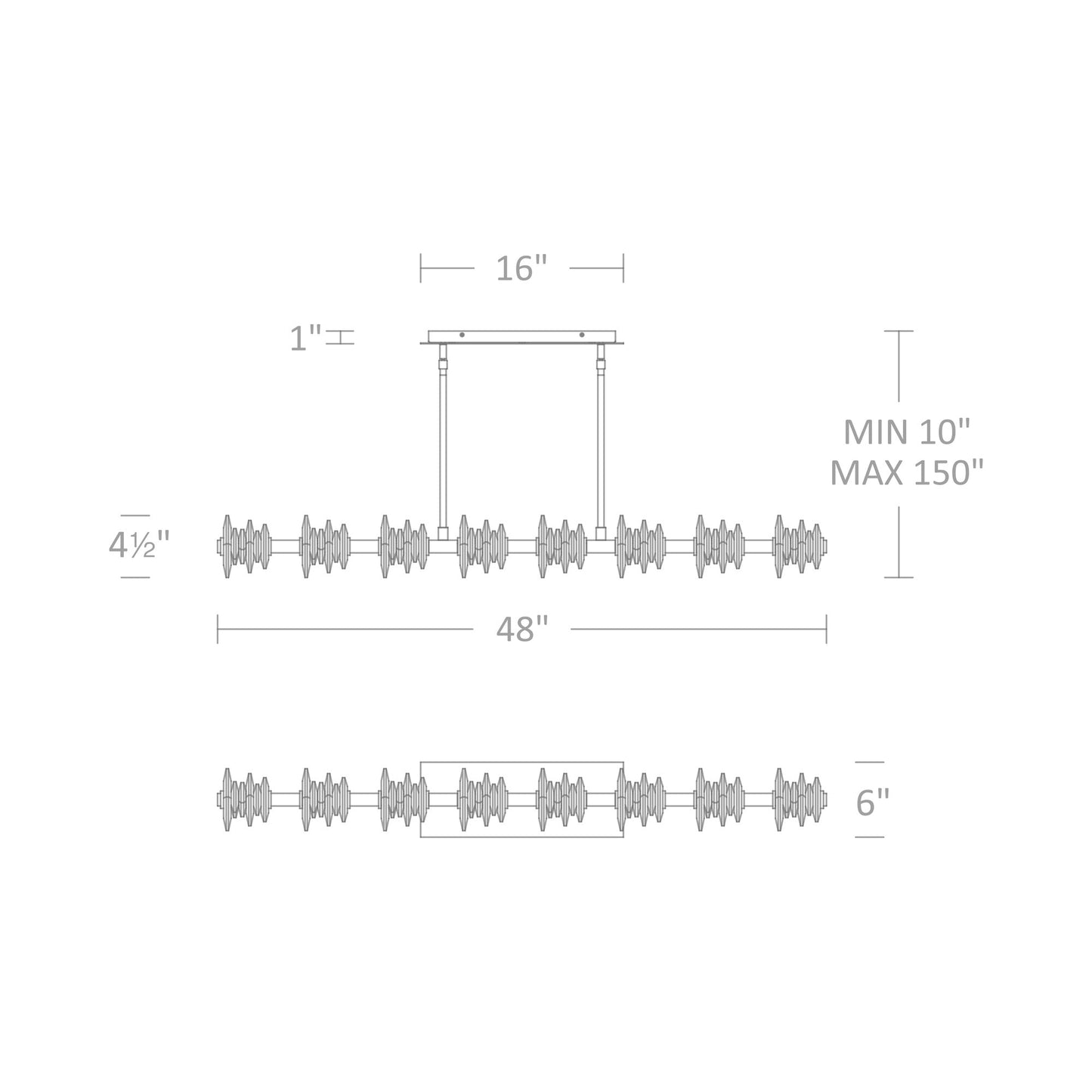 Bergy Linear LED Pendant Light - line drawing.