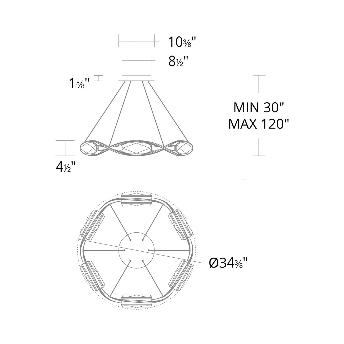 Bijoux LED Pendant Light - line drawing.