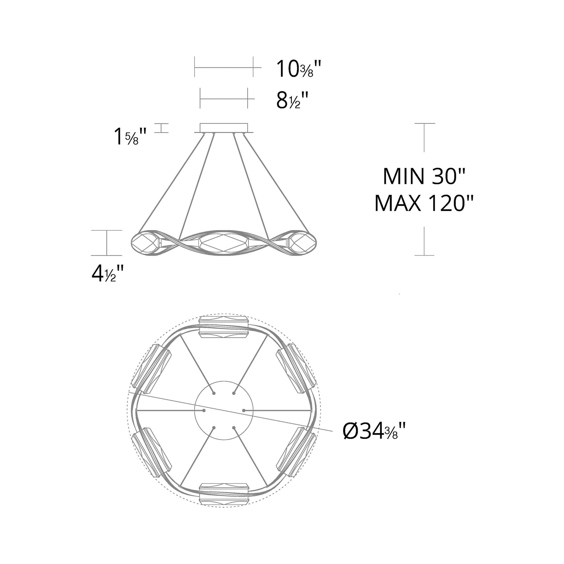 Bijoux LED Pendant Light - line drawing.