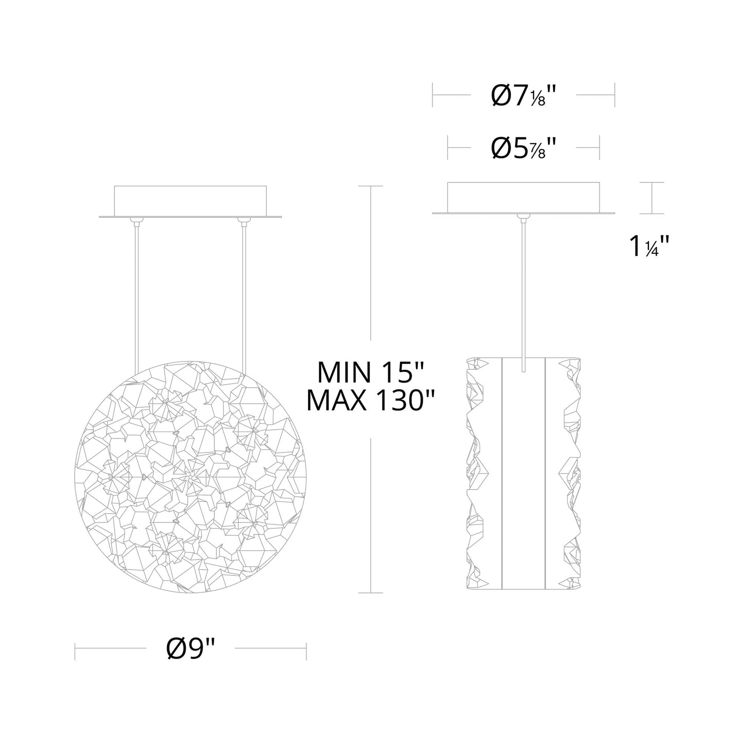 Bramble Mini LED Pendant Light - line drawing.