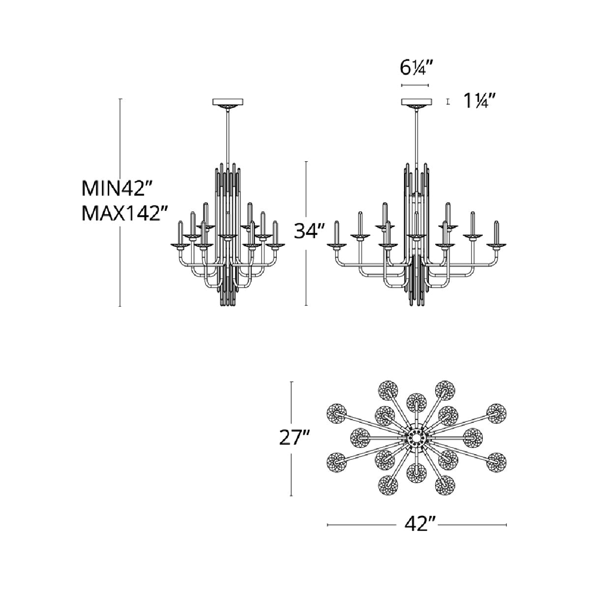 Calliope LED Chandelier - line drawing.