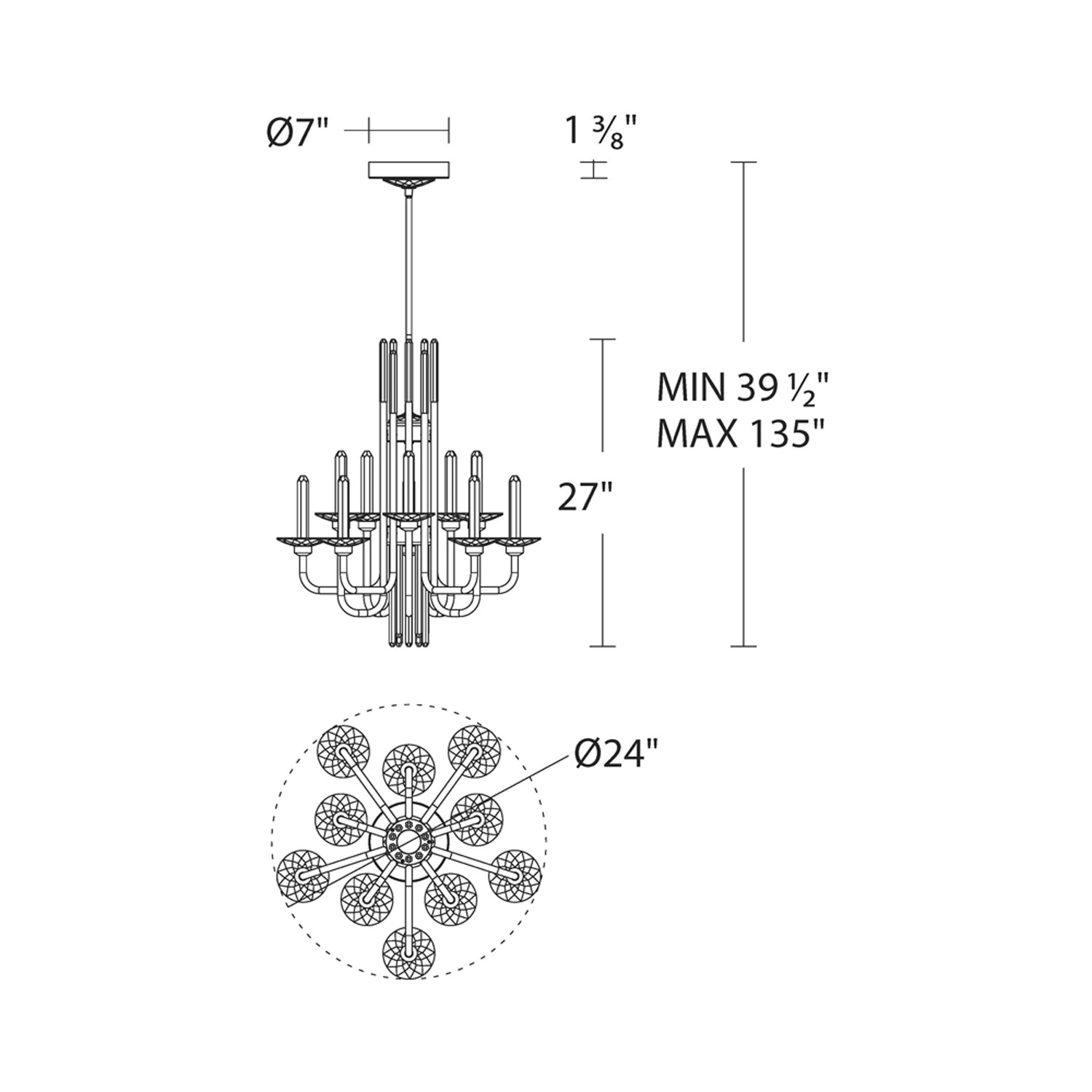 Calliope LED Chandelier - line drawing.