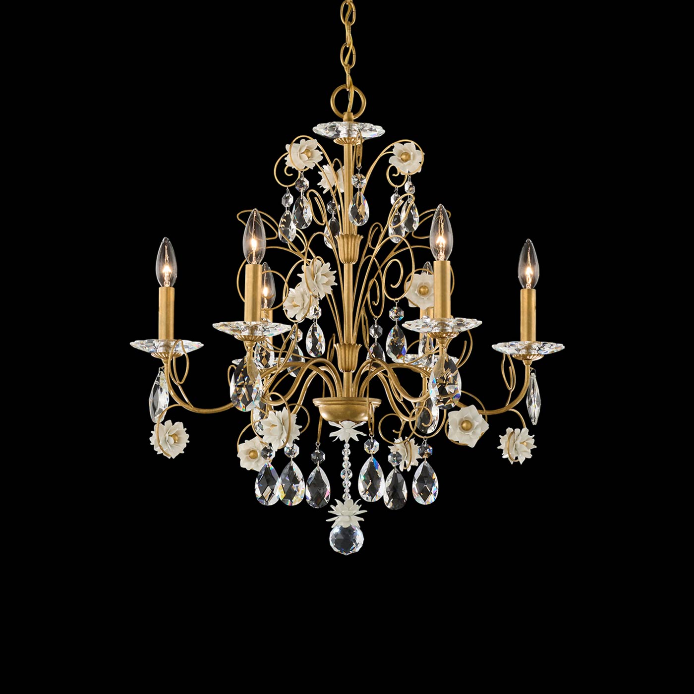 Camellia Chandelier in Heirloom Gold/White (6-Light).