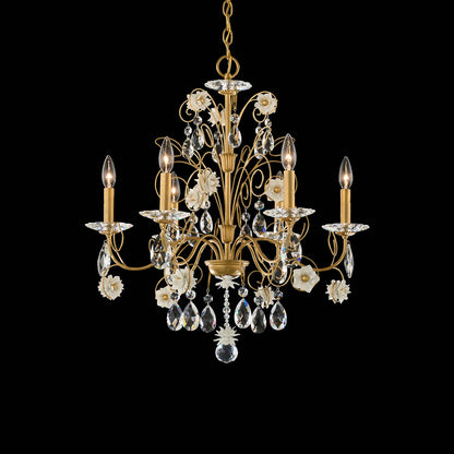Camellia Chandelier in Heirloom Gold/White (6-Light).