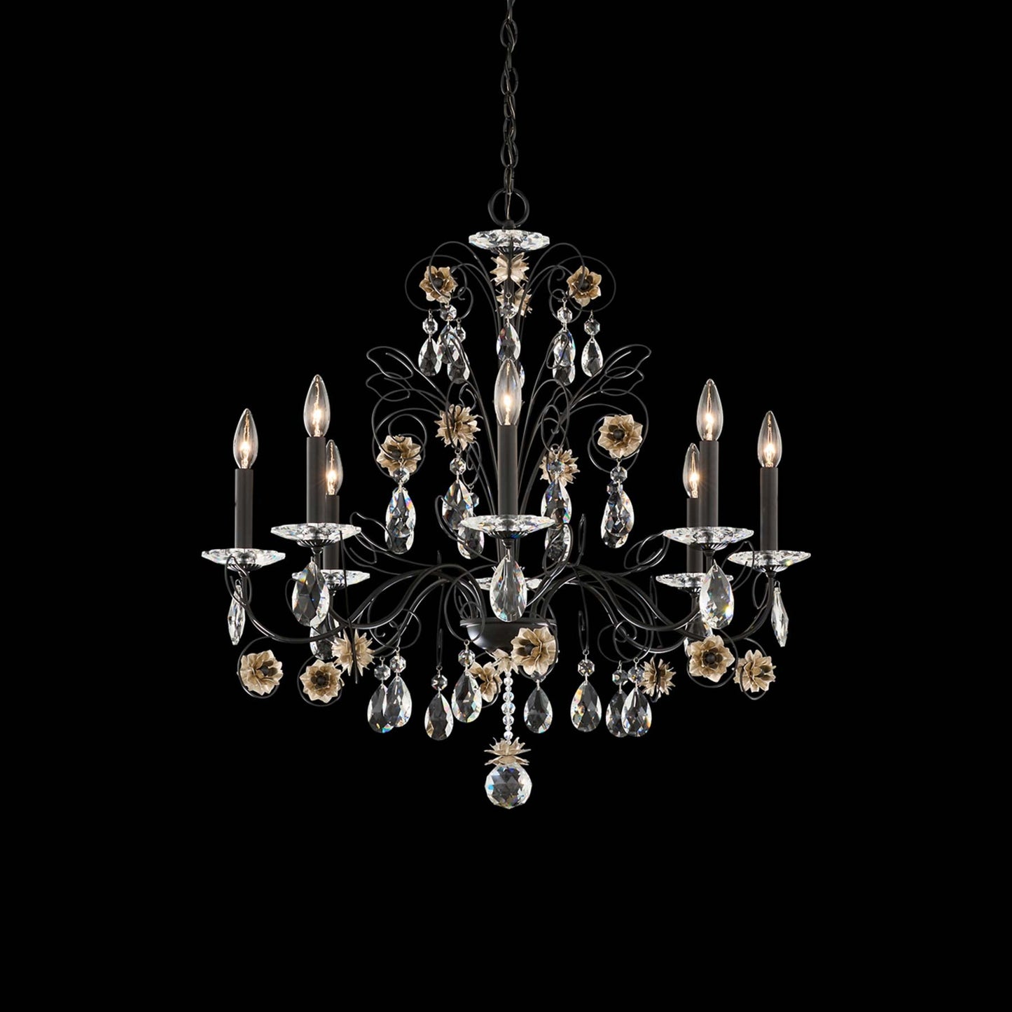 Camellia Chandelier in Black/Antique Silver (8-Light).