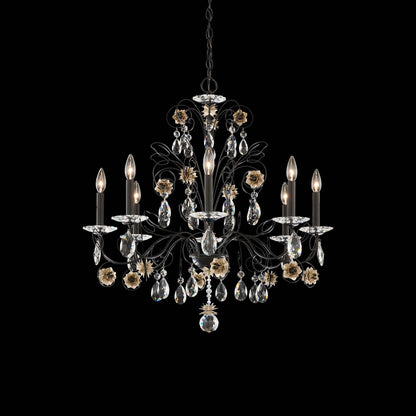 Camellia Chandelier in Black/Antique Silver (8-Light).