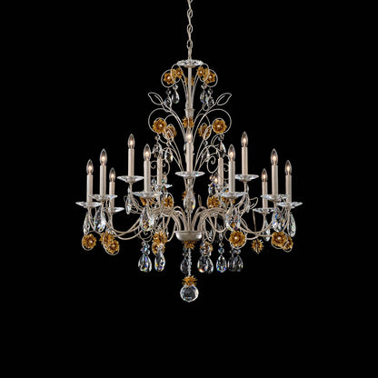 Camellia Chandelier in Antique Silver/Heirloom Gold (15-Light).